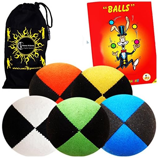5x Pro Thud Juggling Balls - Deluxe (SUEDE) Professional Juggling Ball Set of 5 with Mister Babache Ball Juggling Book of tricks, and a Fabric Travel Bag!