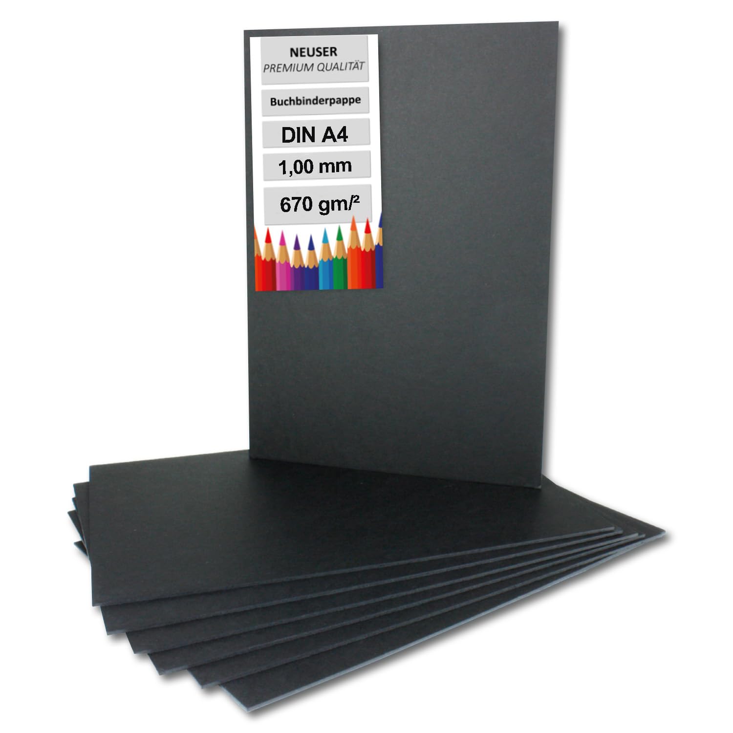 20x bookbinding cardboard DIN A4 in black, thickness: 1.0 mm, grammage: 670 g m²