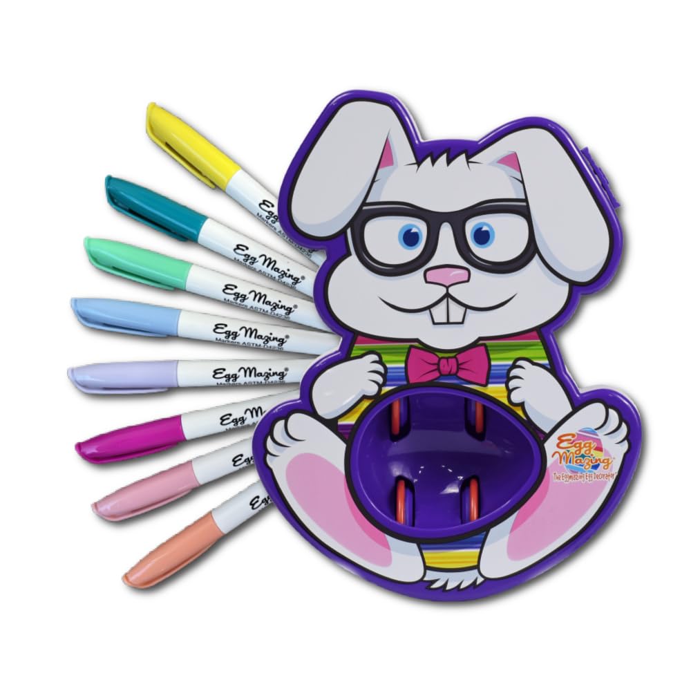 Eggmazing Easter Egg Decorator Kit - Includes Bunny Egg Decorating Spinner Arts and Crafts Set with 8 Colorful Quick Drying Markers - Packaging May Vary