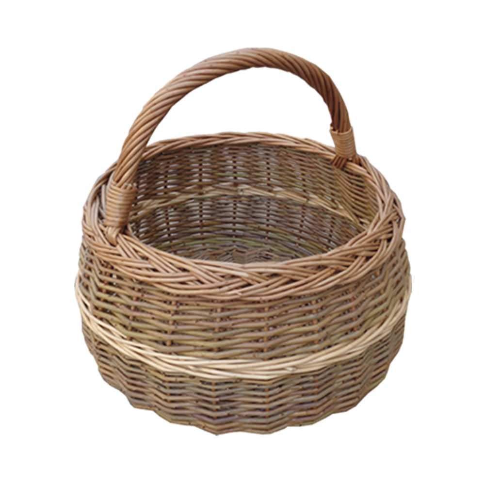 Red Hamper Small Round Wicker Shallow Shopping Basket, Brown, Diameter 21cm Stands 21cm Including Handle