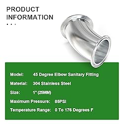 TAISHER 1PCS 304 Stainless Steel 1" Tube OD 45