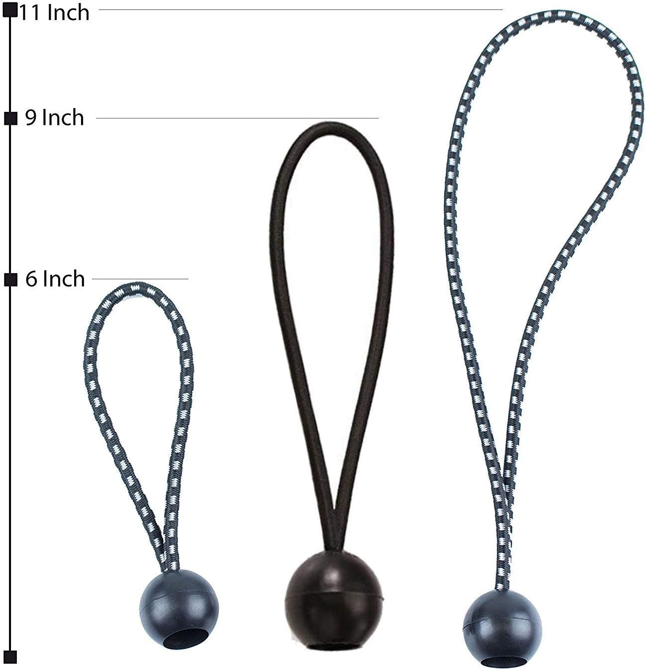 Qtimal Ball Bungee Cords, 30 Pack of 3 Sizes Tarp & Canopy Shock Cords, Extreme Heavy Duty Gazebo Tarp Tie Down Cord - - 