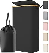 Lifewit 75L Slim Laundry Basket with Lid Bamboo Handles Narrow Foldable Bin