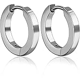 Pure Titanium Silver Round Hoop Huggie Earrings 2mm*14mm