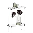 HMYHUM Acrylic Narrow Side Table for Small Spaces, 7" Wide Skinny Nightstand/Bedside Table for Bedroom, Slim Small End Table, 2 Tier, 15.7" L x 21.8" H, Clear