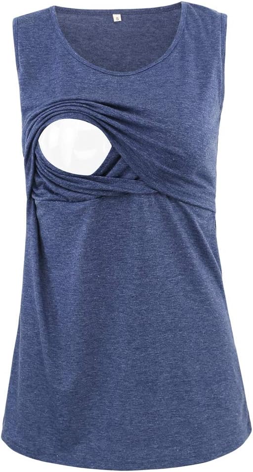 Women's 2 Layers Comfy Nursing Tank Tops Mama Sleeveless Maternity and Breastfeeding Shirts