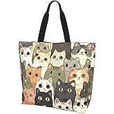 BIFMVOG Tote Bag For women Zipper Large Beach Tote Bag Cute Cat Tote Bag Reusable Travel Work Shopping Tote Bag Purse