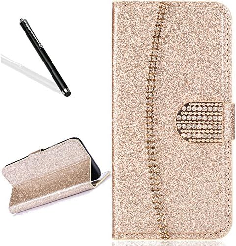 Galaxy A8 Plus 2018 Wallet Case,Bling Glitter Folio Case for Samsung A8 Plus 2018,Leecase Luxury Noble Sparkle Shining Gold Chain Design Cover for Samsung Galaxy A8 Plus 2018
