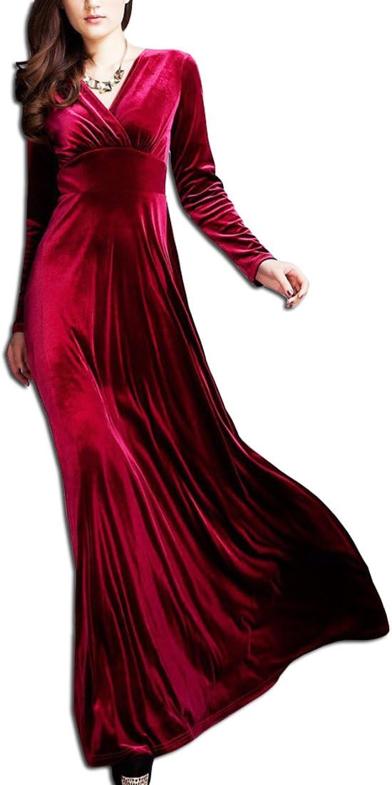 KAXIDY Long Dress V-Neck Velvet Evening Cocktail Formal Gowns