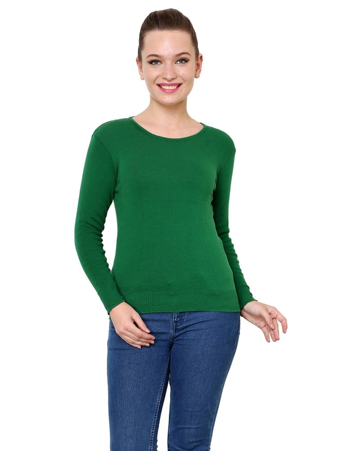 renka green color knitted pullover sweater for women
