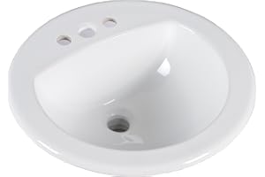 KINGSMAN 19 Inch Durable Round Topmount/Self Rimming/Drop In Vitreous Ceramic Lavatory Vanity Bathroom Sink - Pure White (19")