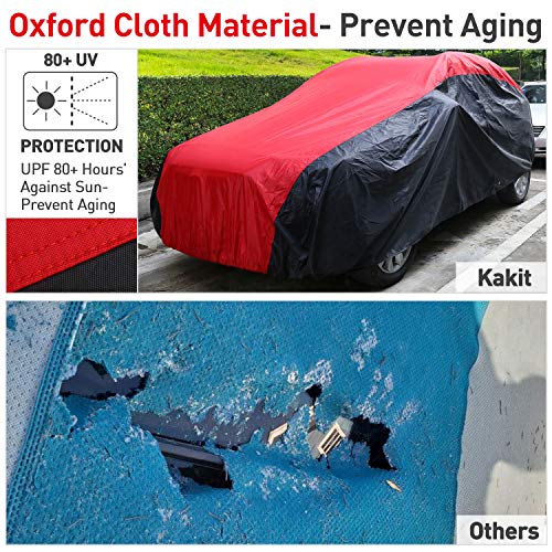 Waterproof Car Covers, 4 Layers 420D Oxford Fabric Sedan Car Cover with Soft Cotton Lining, Outdoor Heavy Duty Universal Full Size Vehicle Covers for Automobiles, Fits up to 199"