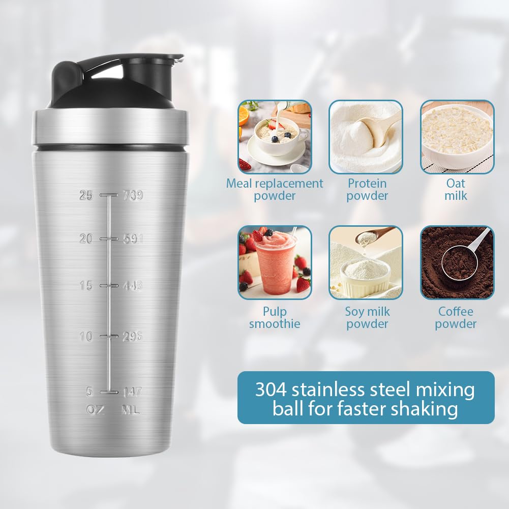 AOOWU Edelstahl Protein Shaker, 900 ml Shaker Eiweiß Sport Fitness mit Skala & Mixball & Schaumstoffbürste, Shakers - BPA Free/Leak Proof/Langlebiger/Geruchsneutraler, für Eiweiß, Diät, Fitness Shakes 5