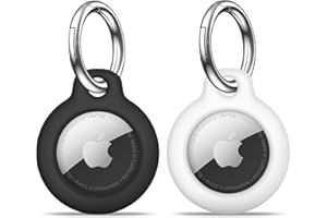 【2 Pack】 MOLOSLEEVE Airtag Holder Air Tag Case with Keychain, Anti-Scratch Airtags Key Chain for Apple Air Tags, Airtag Accessories for GPS Item Finder Tracker, Black+White