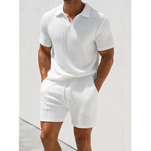 Men's 2 Pieces Outfits Polo Shirt and Shorts Set Summer Casual Tracksuit