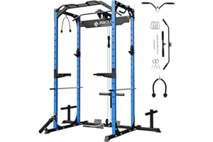 Mikolo Power Cage, Power Rack with LAT Pulldown, 1200 Pounds Capacity Workout Cage with More Training Attachments, Squat Rack for Home Gym, F4 Versions
