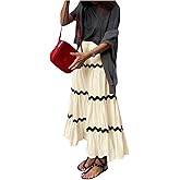 GORGLITTER Women's Boho Flowy Long Skirts Striped Ruffle Hem A Line Elastic Waist Casual Tiered Layer Maxi Skirts