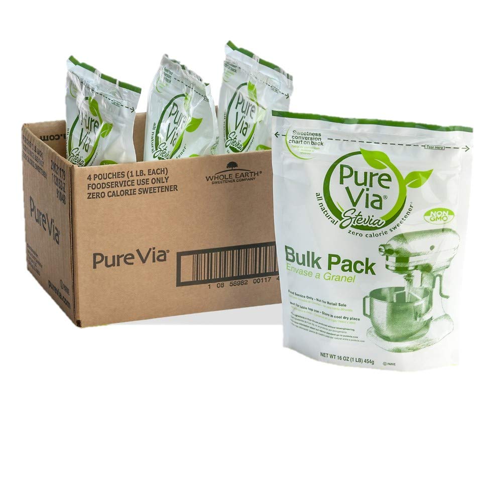 PURE VIA Stevia Sweetener, Granulated Sweetener, Sugar Substitute, Zero Calorie Natural Sweetener, 16 Ounce (Pack of 4)