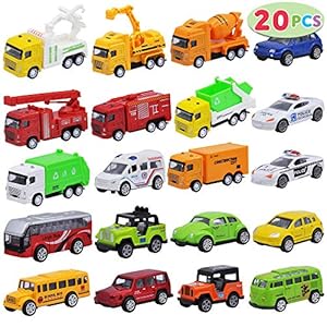 JOYIN 20 Piece Pull Back Die Cast Metal Toy Car Model Vehicle Set for Toddlers, Girls and Boys Kids Play Car Set