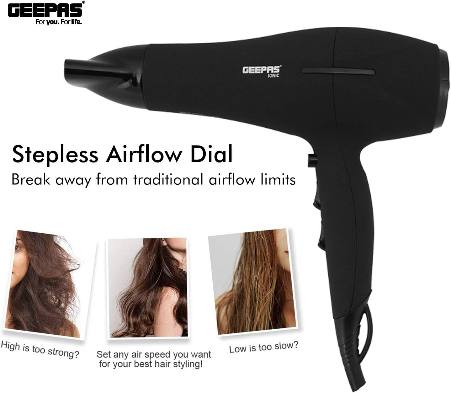 GEEPAS 2200W Powerful Hair Dryer, 2-Speed & 3 Temperature Settings - Image 4