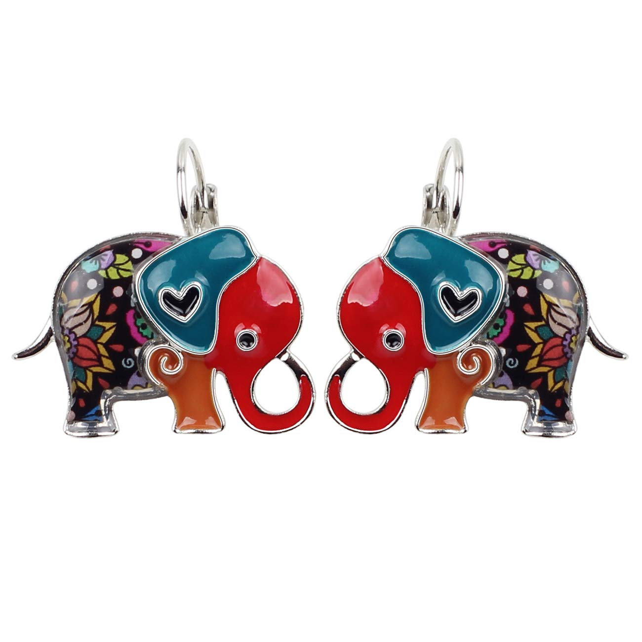Enamel Alloy Jungle Elephant Earrings Dangle Stud French Clip Fashion Jewelry For Women Girls Charm Gift (Multicolor)