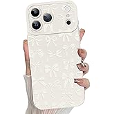 MZELQ for iPhone 17 Pro Max Case 2025, Silicone Bow Paint Cute Pattern, Camera Protection Soft Slim Phone Cover for Girls Women -White