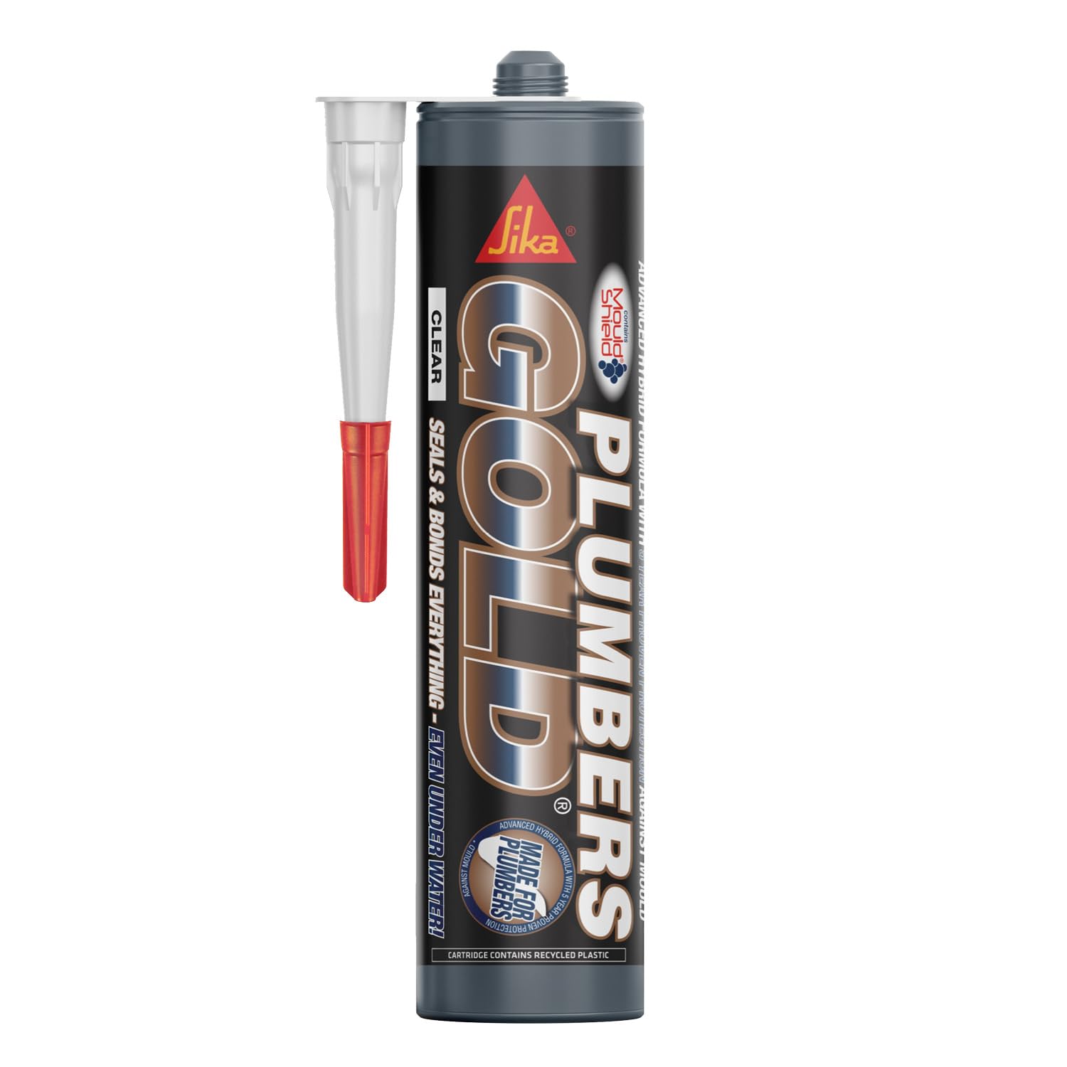 Everbuild Plumbers Gold | Excellent Primerless Adhesion with Mould Shield Silicone Sealant - Can be Applied to Wet Surface and Under Water - Clear - 290 ml