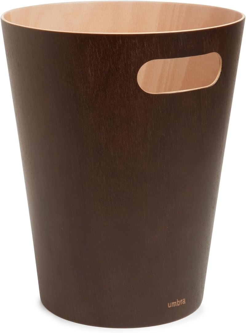 Umbra Woodrow 2 Gallon Modern Wooden Trash Can Espresso Natural