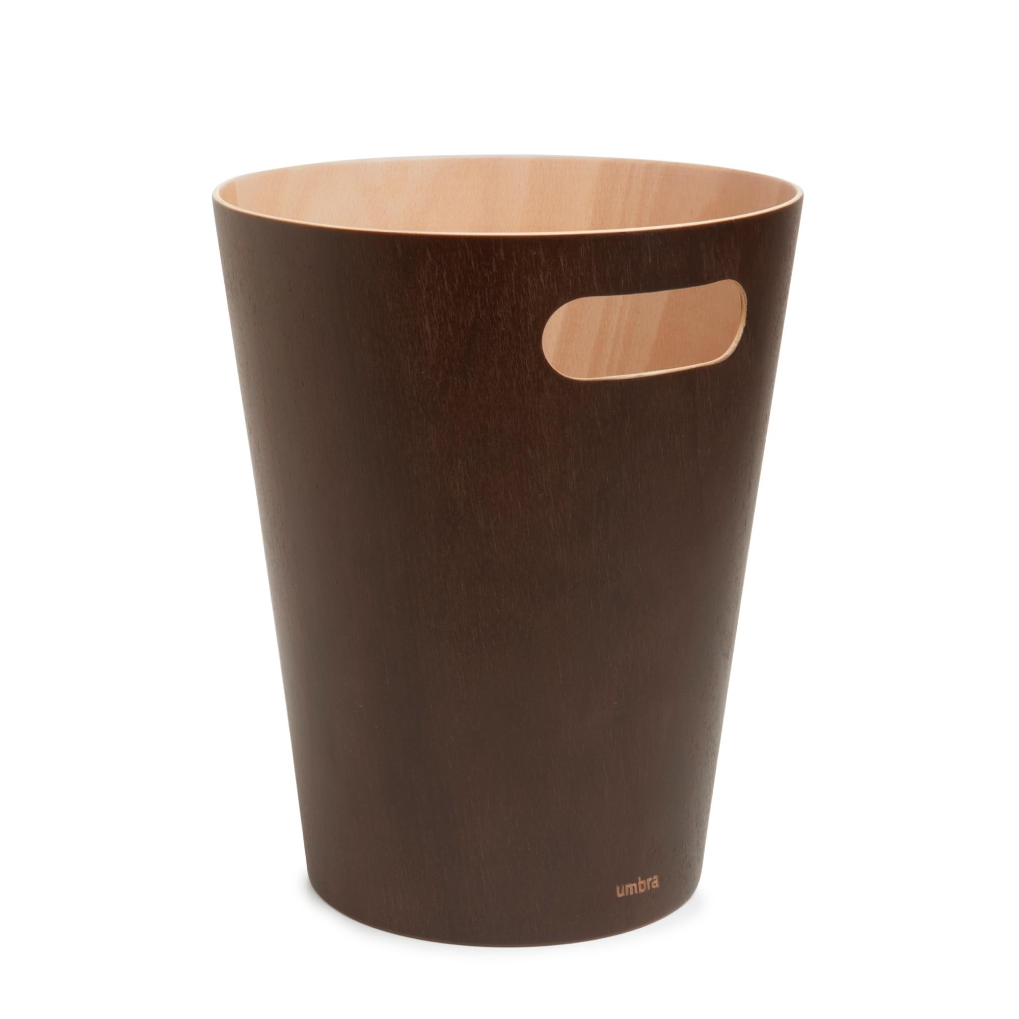 Umbra Woodrow 2-Gallon Modern Wooden Trash Can Wastebasket, Attractive Bin for Garbage or Recycling, Suitable for Home or Office, Espresso/Natural