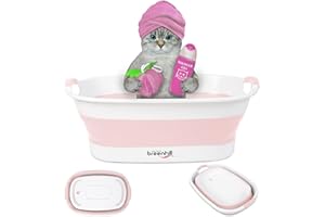 BREENHILL Collapsible Dog Bath Tub for Small Dogs & Cats, Portable Puppy Bath Tub with Water Drain Plug, Space Saving Foldable Pet Bathtub for Indoor & Outdoor Use, Pink
