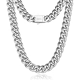 Poekio Cuban Link Chain for Men 9MM Silver Chain Necklace 316l Stainless Steel 925 Sterling Silver Filled