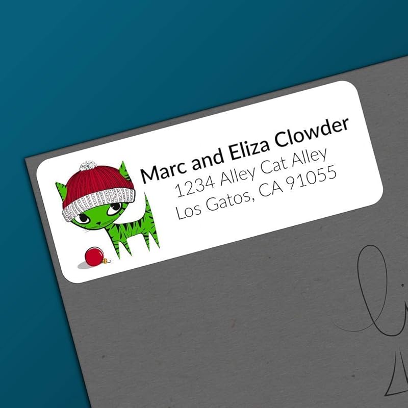 Amazon.com: Christmas Cat Address Labels - Personalized Return Address Stickers for Cat Lovers ...