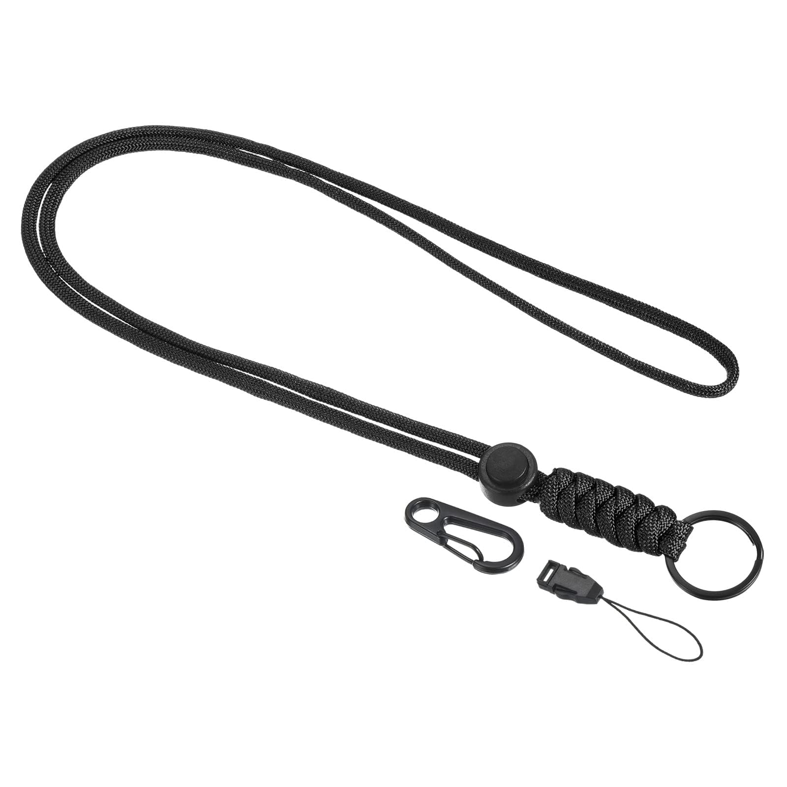 BYHKLW Paracord Lanyard 20.5 Inch, Necklace Keychain Cord Metal Clasp Hook Ring Strap for Keys Whistle ID Card Badge Holder, Black