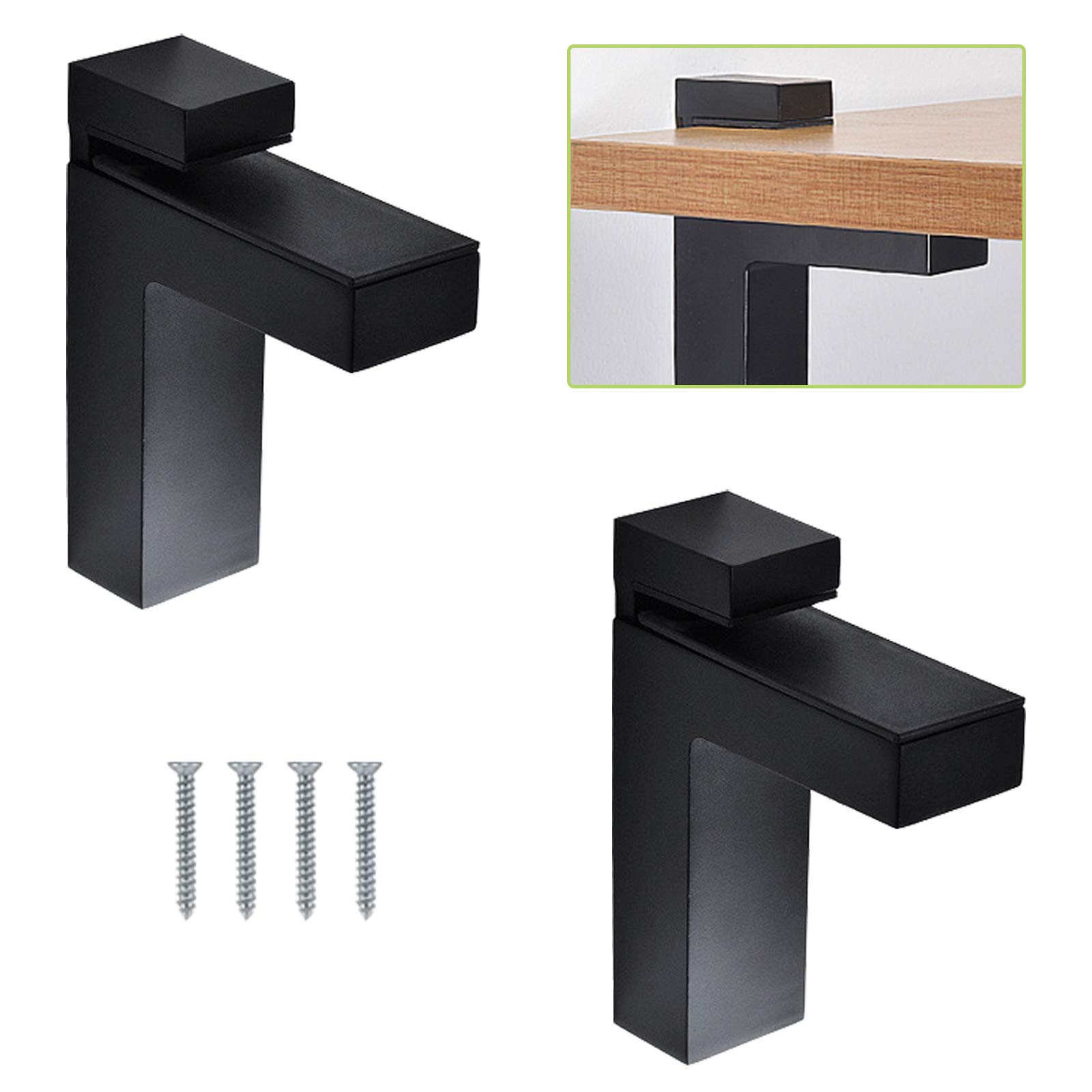 UFURMATE Glass Clamp, 2Pcs Black Adjustable Wood/Glass Shelf Brackets Wall Mounted Glass Holders Supports Solid Metal Floating Glass Clamp Clips, Fit 3-28mm Thick Shelves (L)