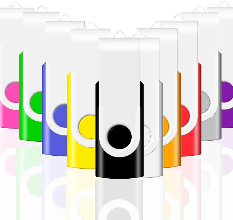JBOS 8GB USB 2.0 Memory Stick Flash Drive 10 Pack Swivel Thumb Drive Color Mix