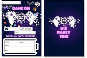 Dark blue-purple Video Game Invitation Cards -32PCS for Kids Birthday Invitations, Theme Birthday Party Invitation Cards, Gam
