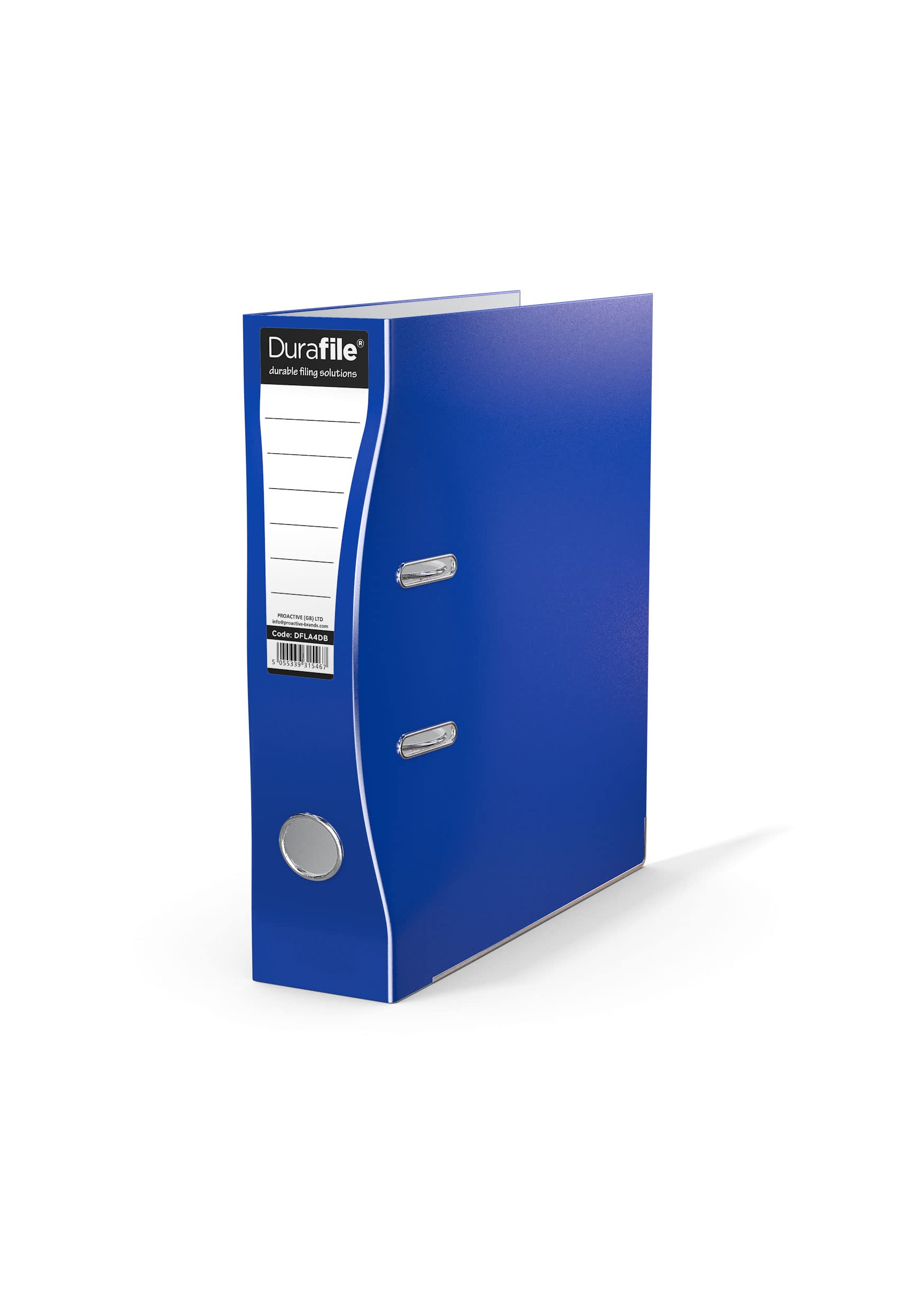 Durafile Lever Arch File, Dark Blue File, 'Ergonomic Curved Spine' Single Folder, Glossy Heavy Duty Board Construction with Metal Mechanism, Suitable for A4 Documents, Storage File folders