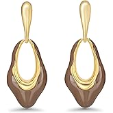 SNGIA Oval Dangle Irregular 18K Gold Plated Black Enamel Resin Hoops Statement Earrings for Women by SNGIA, Bold Drop Handmade Exaggerated Trendy Bohemian Flower Jewelry Gifts, Unique Teardrop Baroque Summer Beach Floral Fashion Earrings Accessories, Vintage Nickle Free Huggies Earrings.