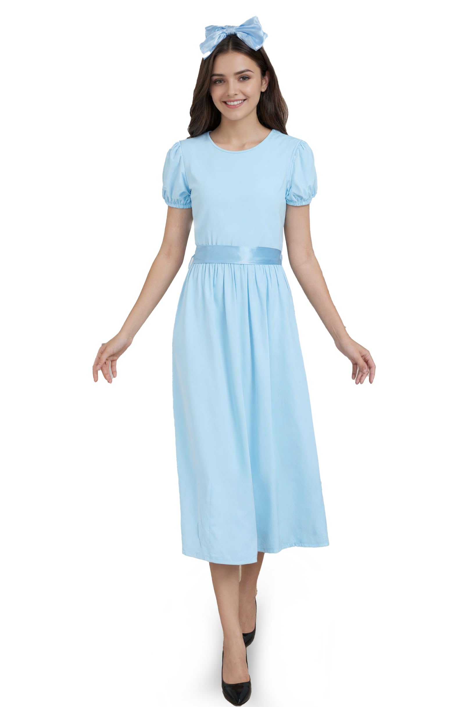 GOLDSTITCH Womens Cosplay Princess Dress Halloween Blue Costume with Bow Belt