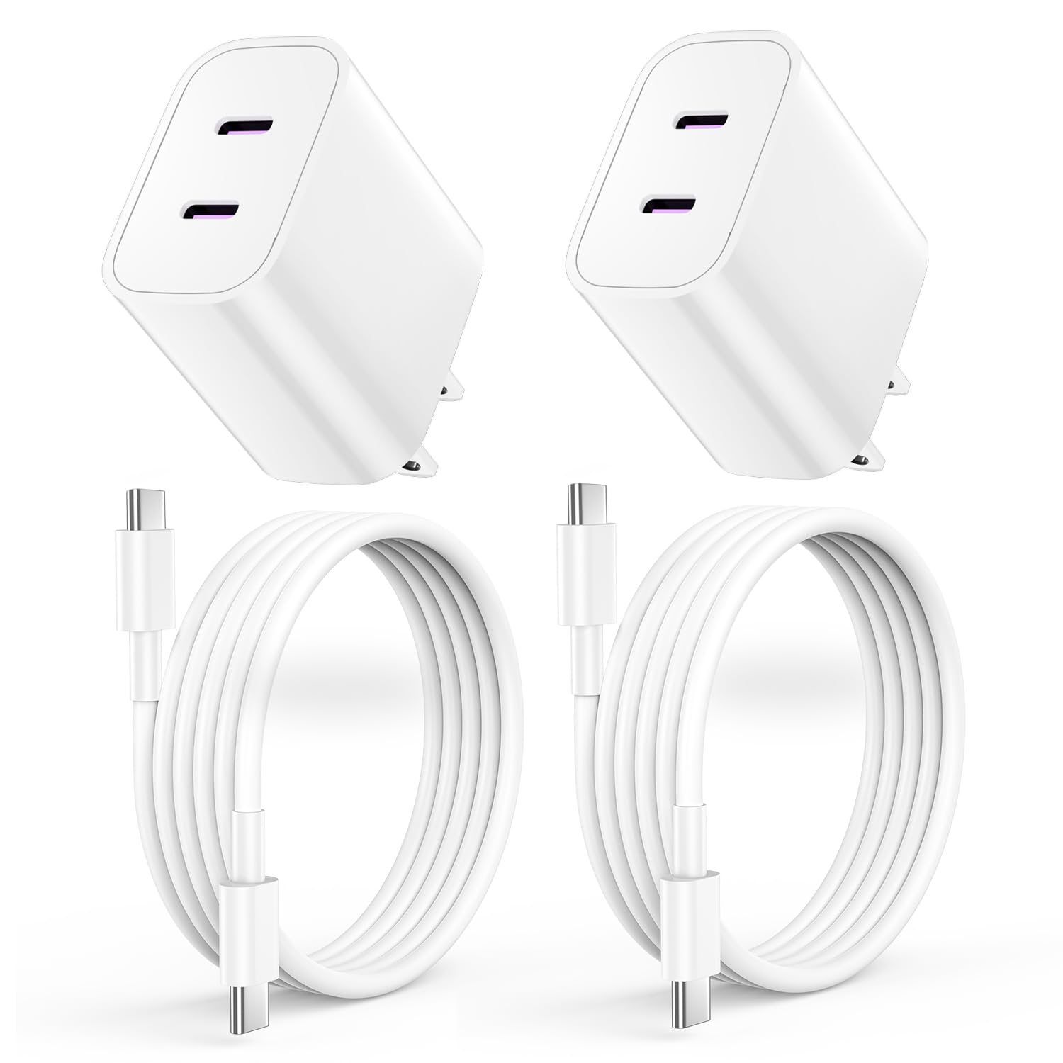 2 Pack Type C Charger, 20 W, Type-C 2 Ports, Fast Charging, iPhone 16e, iPhone 15 Charger, MFI/PSE Certified, PD&QC3.0 Compatible, 2M USB-C to C Charging Cable, Type-C AC Adapter, Compatible with