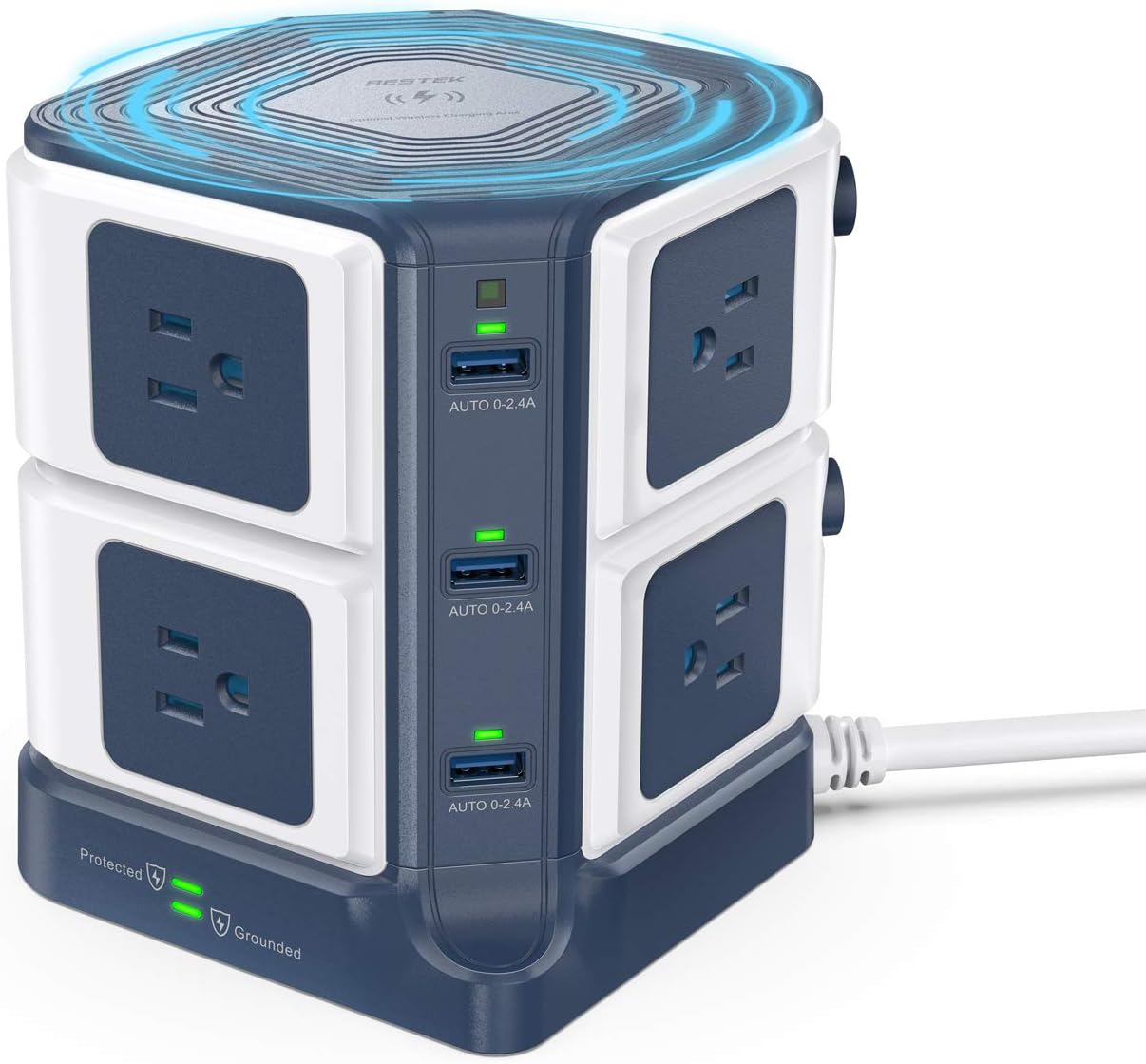USB Power Strip with Wireless Charger BESTEK 8-Outlet Surge Protector and 40W 6-Port USB Charging Dock Station,1500 Joules,ETL Listed,Dorm Room Accessories: Electronics