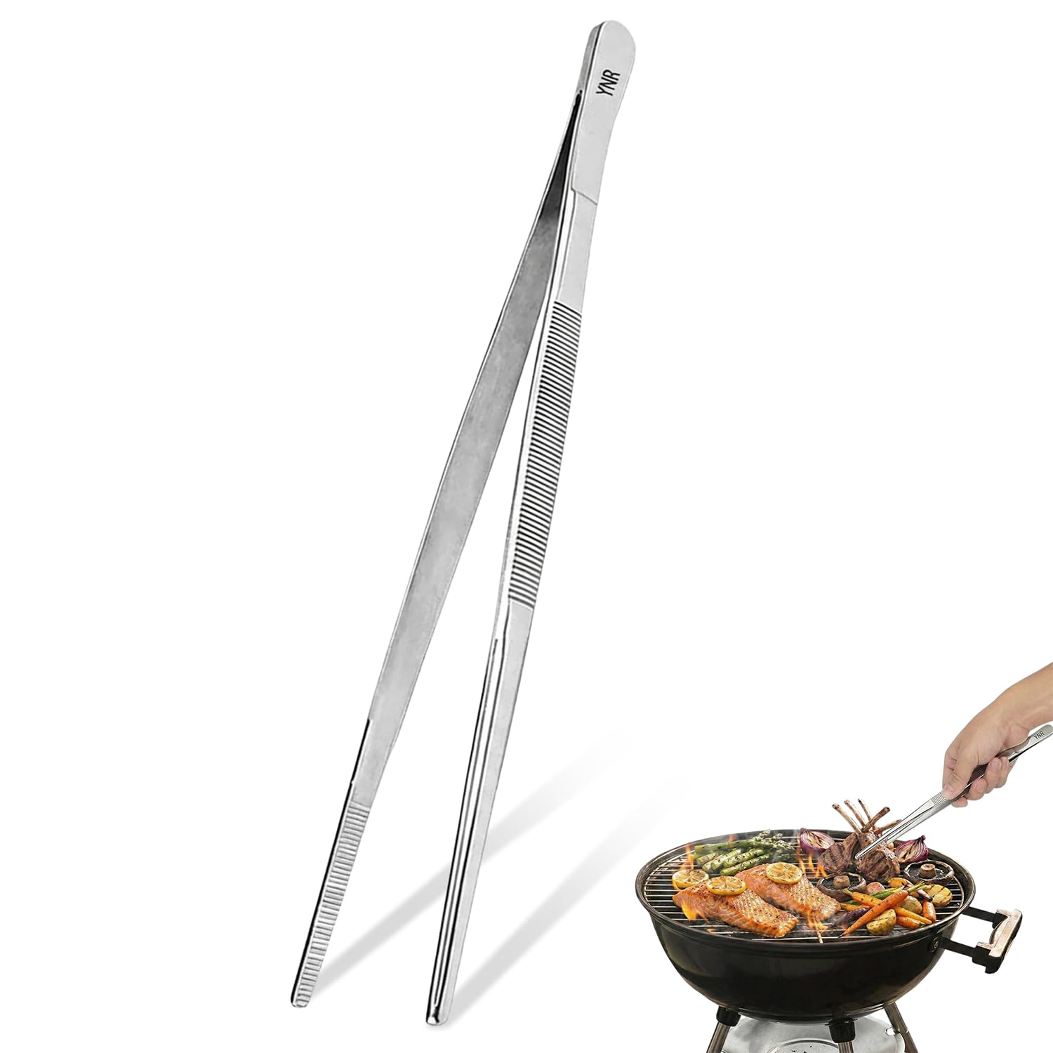 YNR Stainless Steel Tweezers - Cotton & Dressing, Universal Cooking Tweezers for Multipurpose Use, Rust Free Tweezers for Frying, Electronics & Jewellery | (11.5cm)