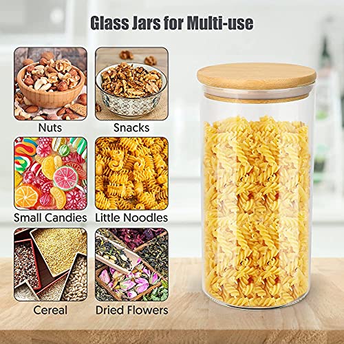 GGerou Glass Storage Jar with Bamboo Lids,Glass Airtight Canisters sets,Spice Jar, Pantry Organization and Storage Containers Ideal for Sugar, Coffee, Cookie, Candy,Cereals (1000ml/35.2 oz, Set of 6)