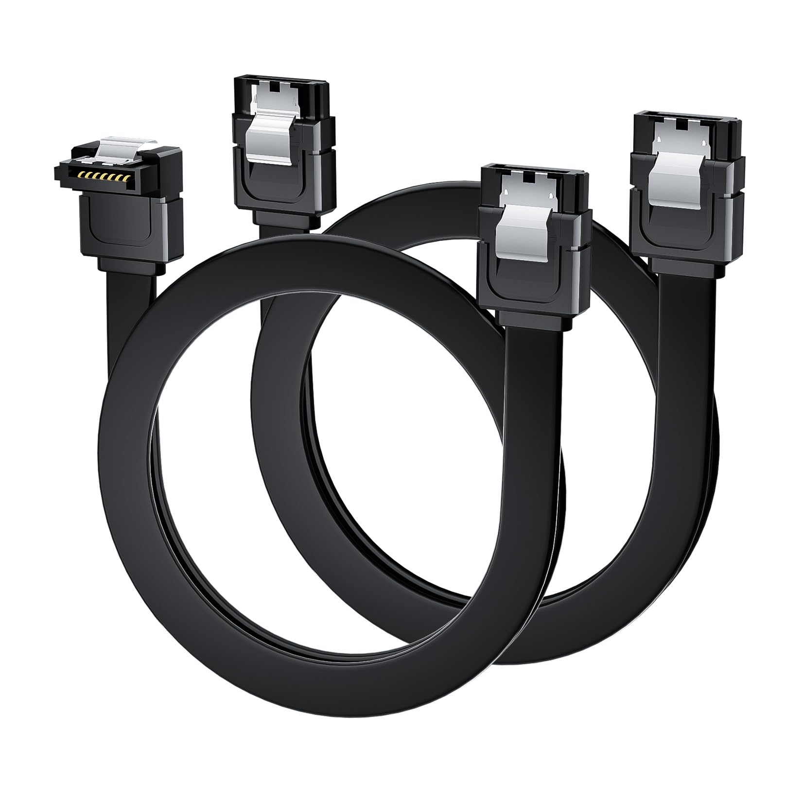 BolAAzuL SATA Cable III 2-Pack with 90° & Straight, 6Gbps Tangle-Free SATA Cable 7pin Black with Locking Latch for Hard Drive, SSD