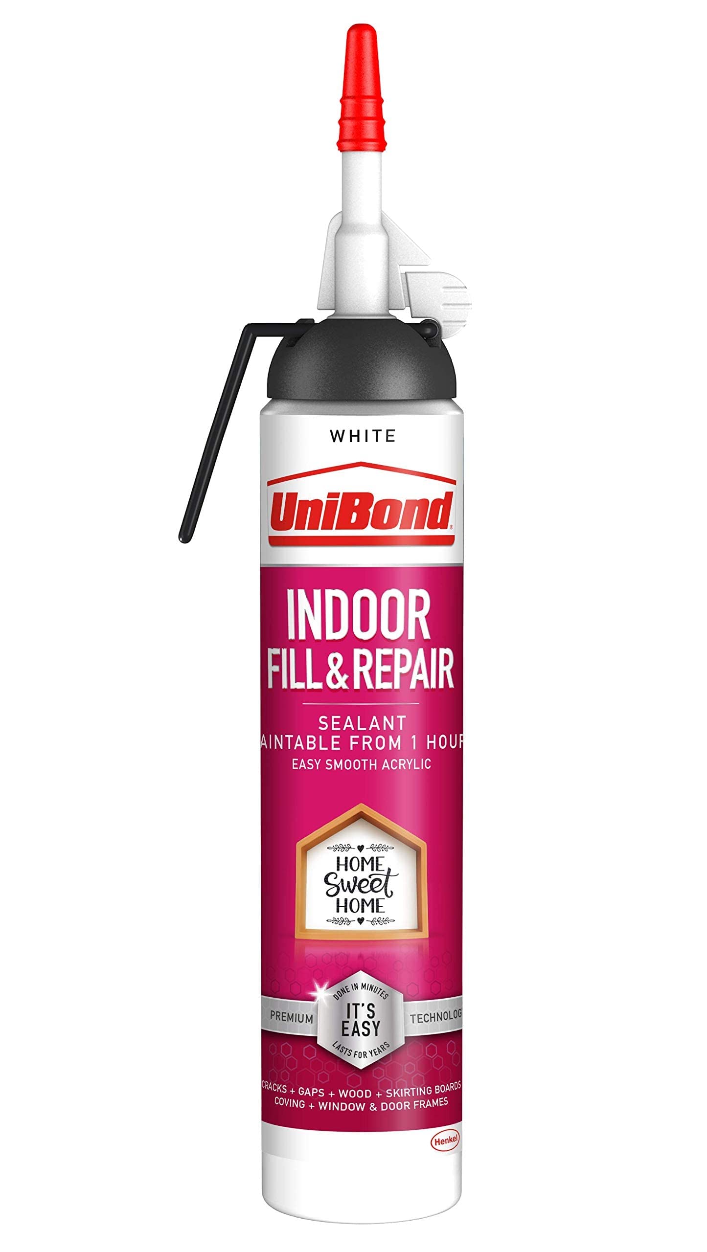 UniBond Fill & Repair Sealant for Indoor Use, White Acrylic Sealant, Easy to Apply, Ideal for Cracks, Gaps, Wood, Skirting Boards, Coving, Window & Door Frames, 1 x 310g Cartridge