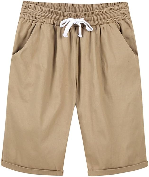 Gooket Women's Casual Elastic Waist Knee Length Curling Bermuda Shorts with Drawstring