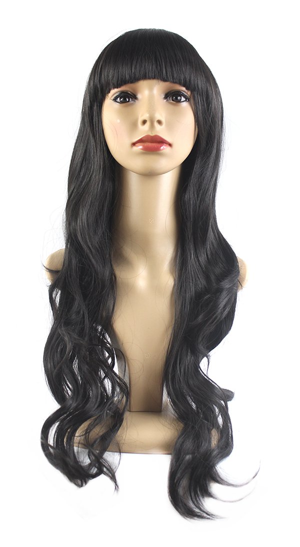 Xiaoyu 14"67cm Flat Bangs Long Curly Ladies Wigs - Black