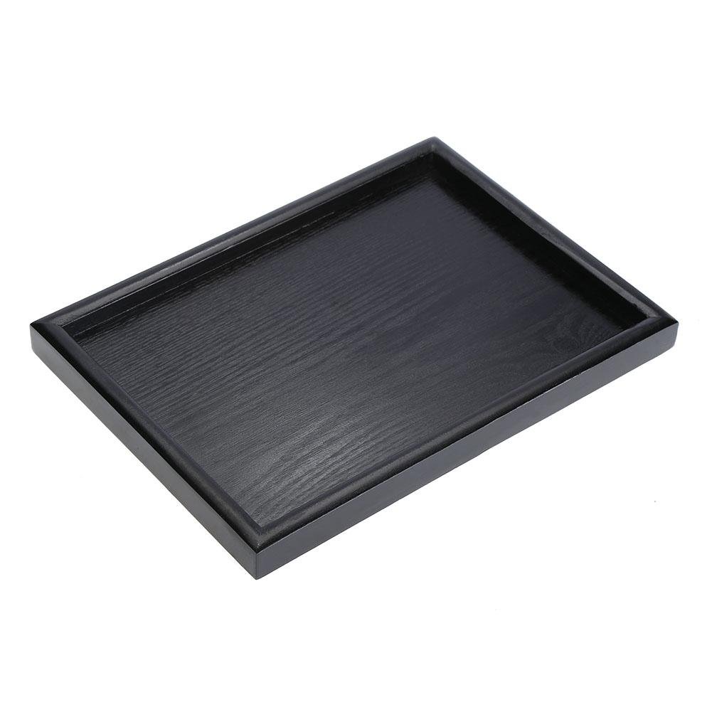 Food Serving Tray, Fdit Wooden Serving Tray Rectangular Fruit Tea Breakfast Plate for Home, Hotel, Cafe, Coffee Canteens, Black Varnish, Wood, 30 * 20 * 2cm