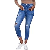 Royalty for Me Womens Royalty for Me Women's High Rise Ankle Jean with Destructed Hem