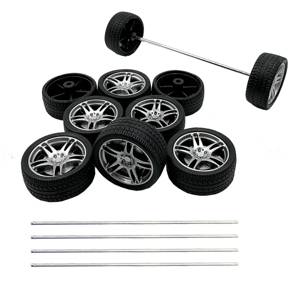 Photo 1 of 10PCS Toy Car Wheels 32mm Rubber Tire Wheels with Metal Shaft for RC Car Truck DIY Model Toy Wheel Replacement Accessories (2.5x32mm)